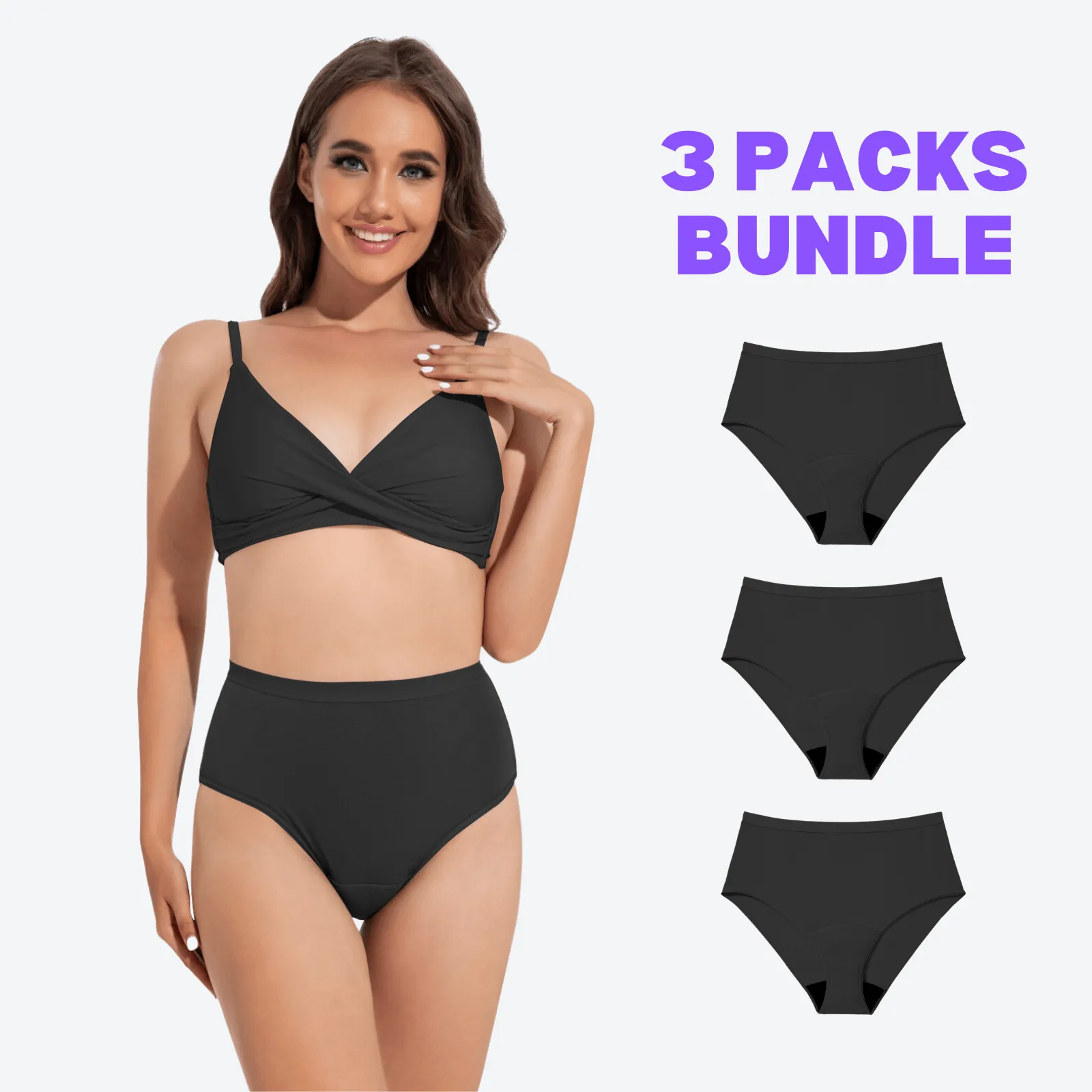 【1 ORDER 3 SIZES】Beautikini Stretch Seamless High-Waisted Heavy Flow  Period Underwear