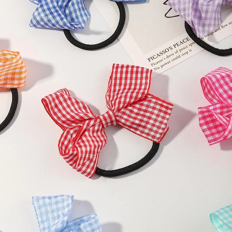 10-piece Bowknot Plaid Hair Rope