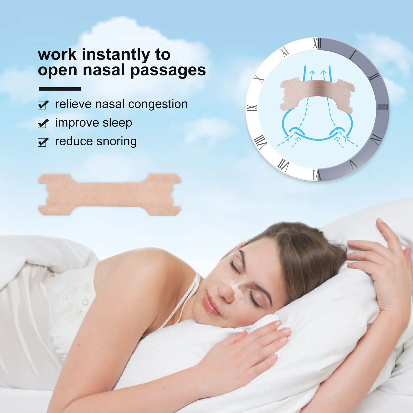 100 Count Nasal Strips Breath Easy Anti Snoring Improve Sleeping (66mm*19mm) 100