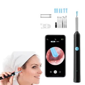 1080P WiFi Ear Wax Removal Otoscope Tool Kit 3.3mm Ear Cleaning Endoscope with 6 LED Light for iOS Android Smartphones Black