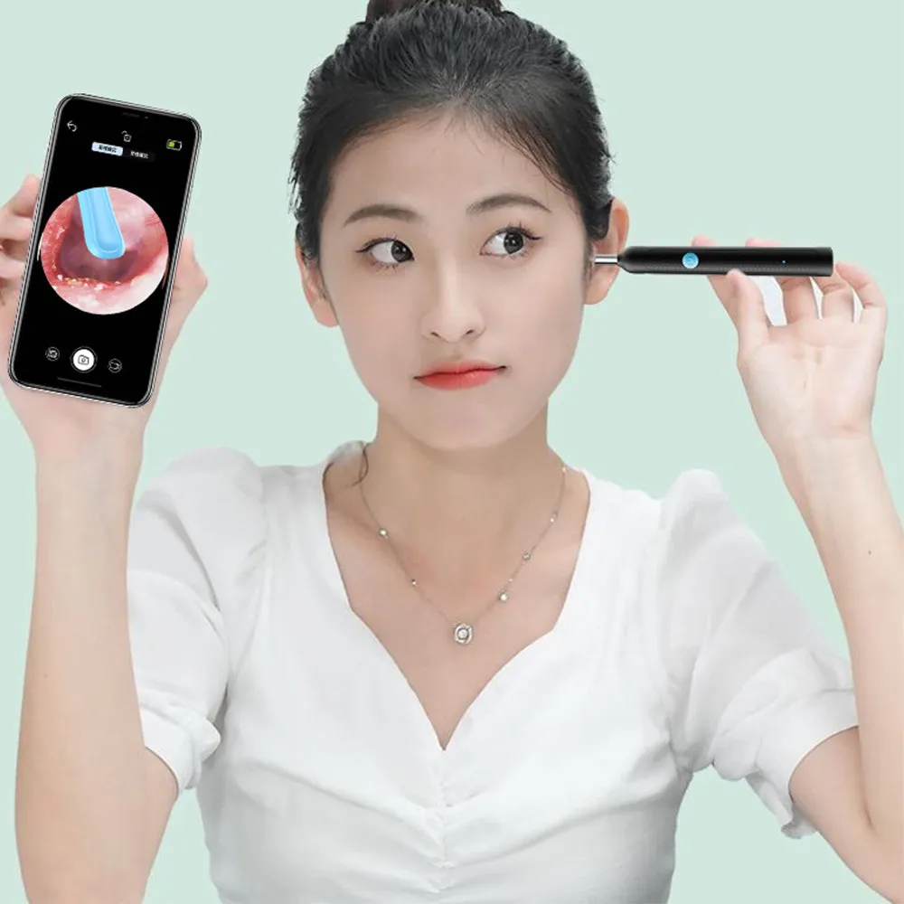 1080P WiFi Ear Wax Removal Otoscope Tool Kit 3.3mm Ear Cleaning Endoscope with 6 LED Light for iOS Android Smartphones Black