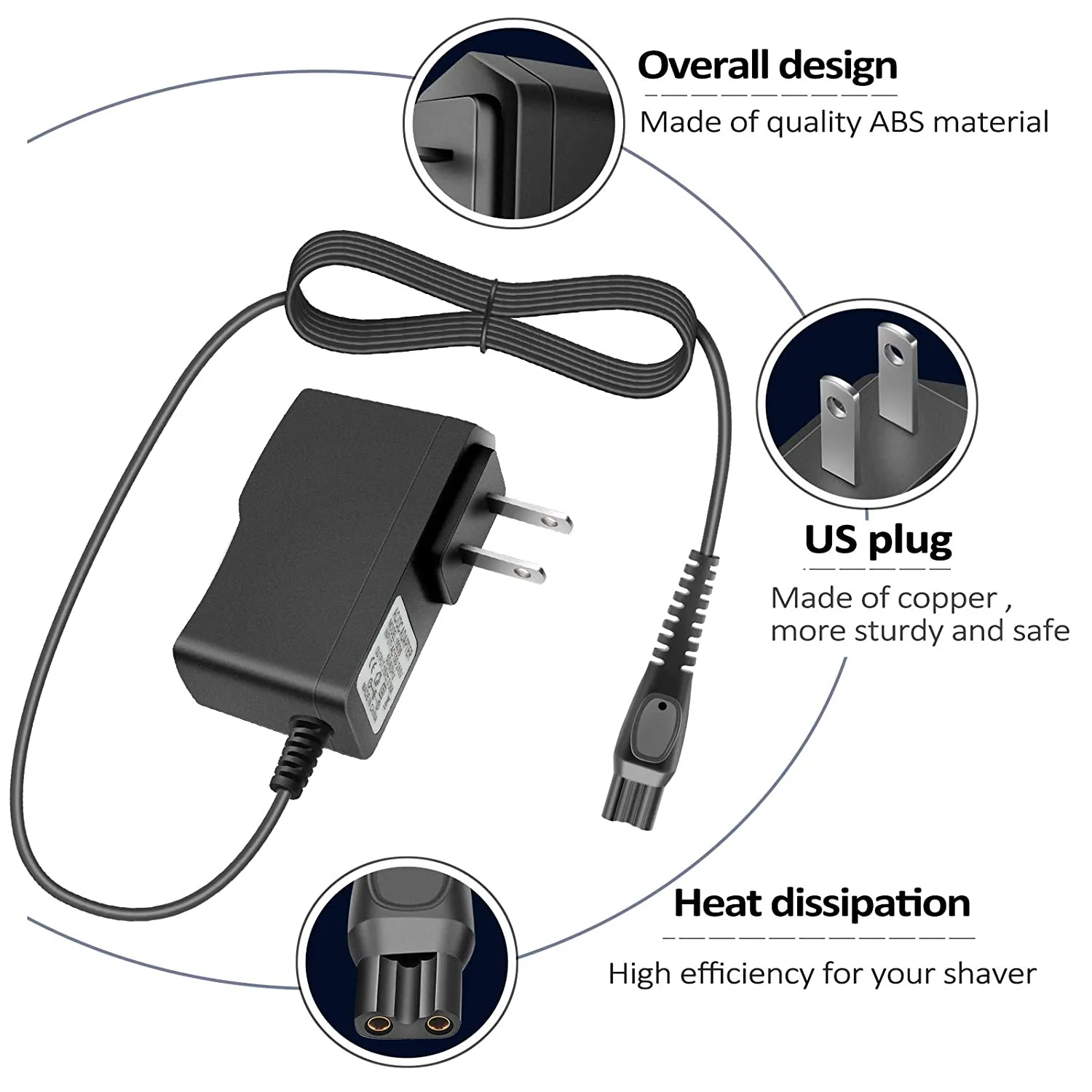 15V Replacement Shaver Charger Replacement Charger Cord Portable Adapter Universal Replace Charger Cord Compatible with Philips HQ8505 Norelco Electric Shaver