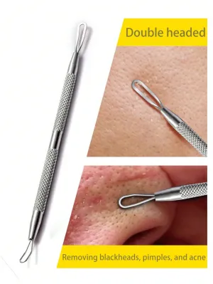 1pc Stainless Steel Pimple Extractor, Acne Remover, Fat Granules And Blackhead Needle, Whitehead Blemish Popping Skin Cleaning Tool With Double Headed