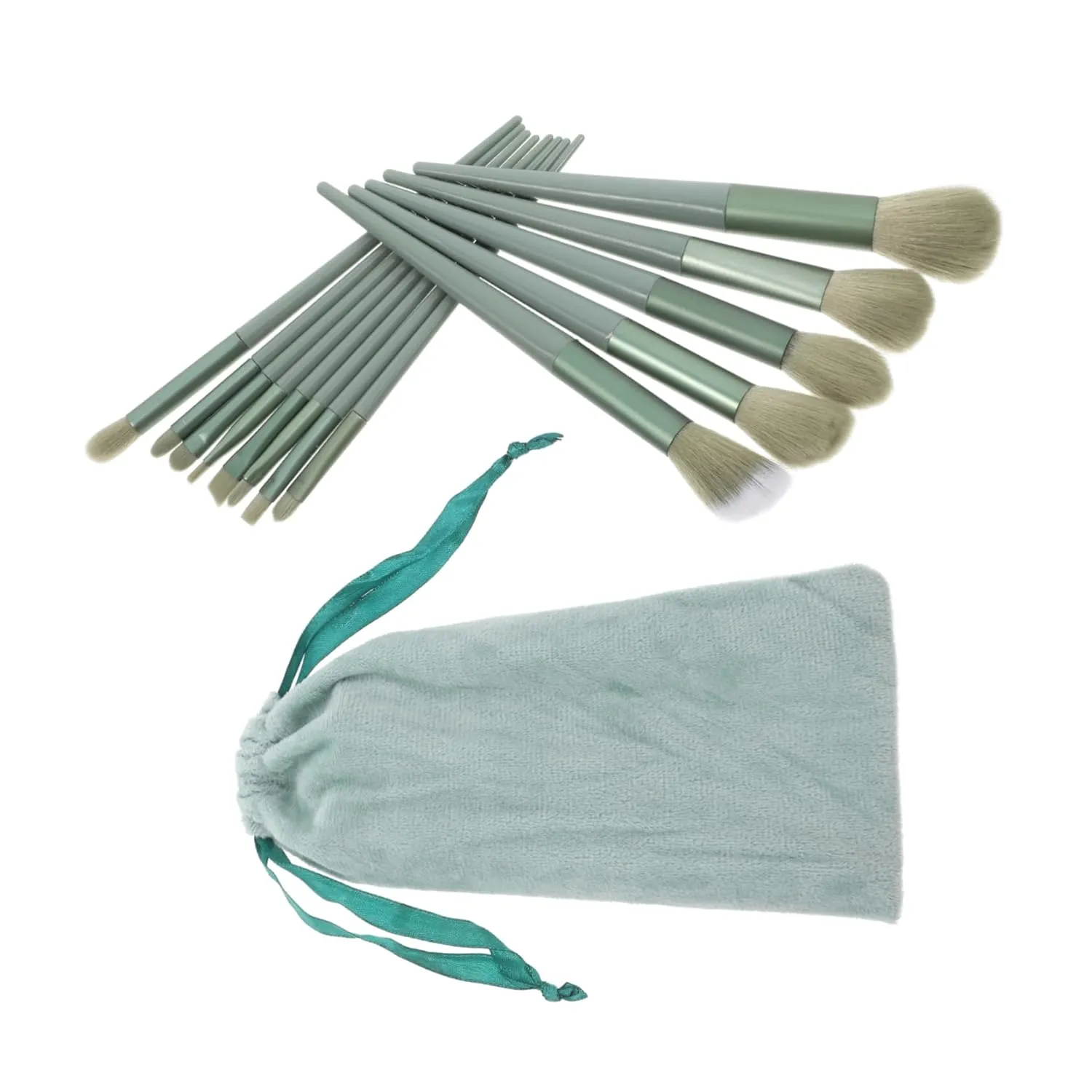 1set Makeup Brush Green Blush and Loose Powder Brushes with Soft Artificial Bristles Essential Makeup Tool for Beginners and Professionals