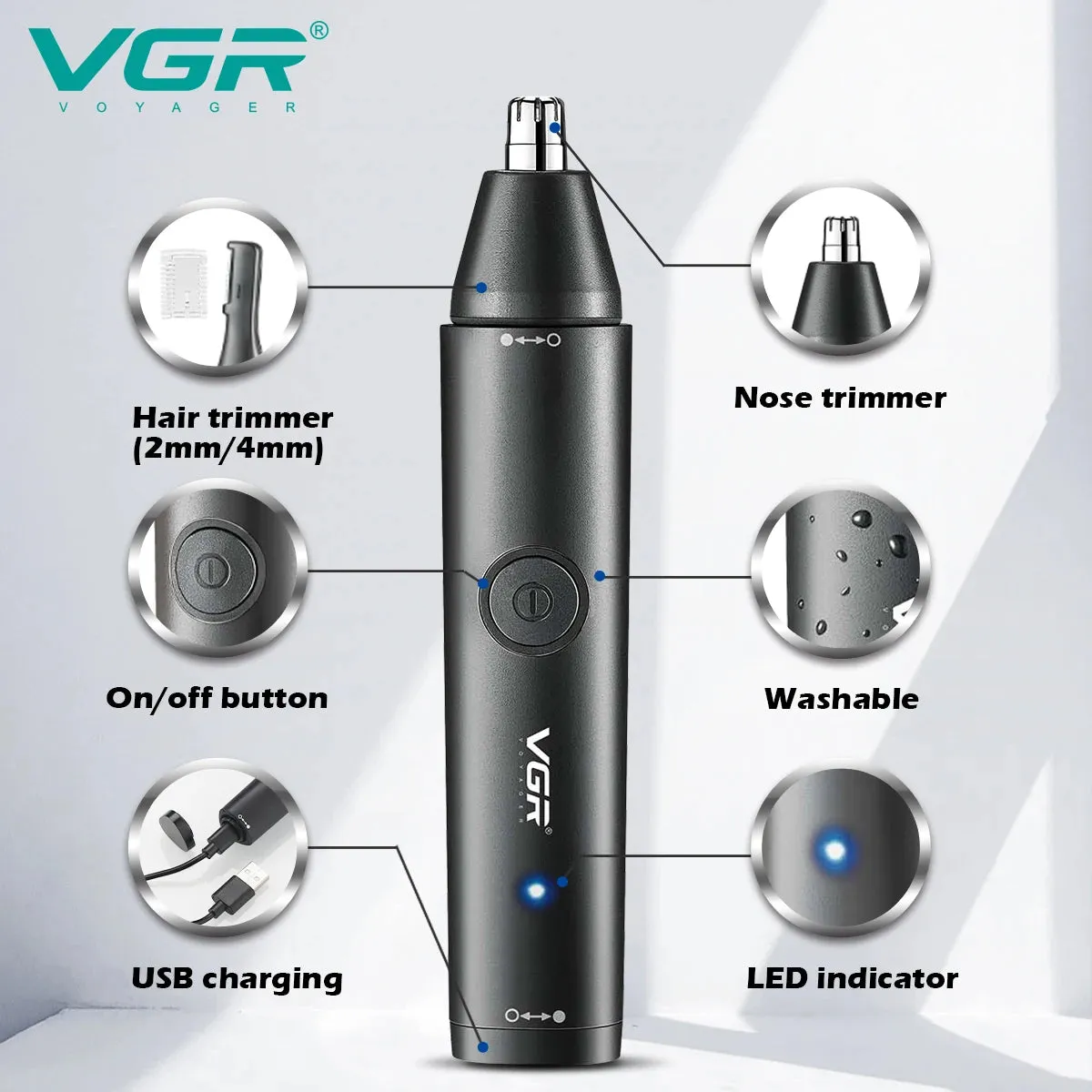 2-in-1 Rechargeable Washable Nose & Ear Hair Trimmer - Grooming Tool