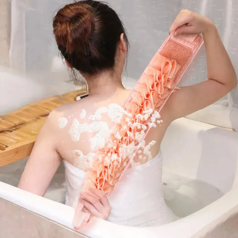 2-in-1 Shower Exfoliating Back Scrubber Bath Belt Towel for Deep Mud Clean, Korean Body Washcloth with Japanese Rear Scrub Pull Strap Tool.