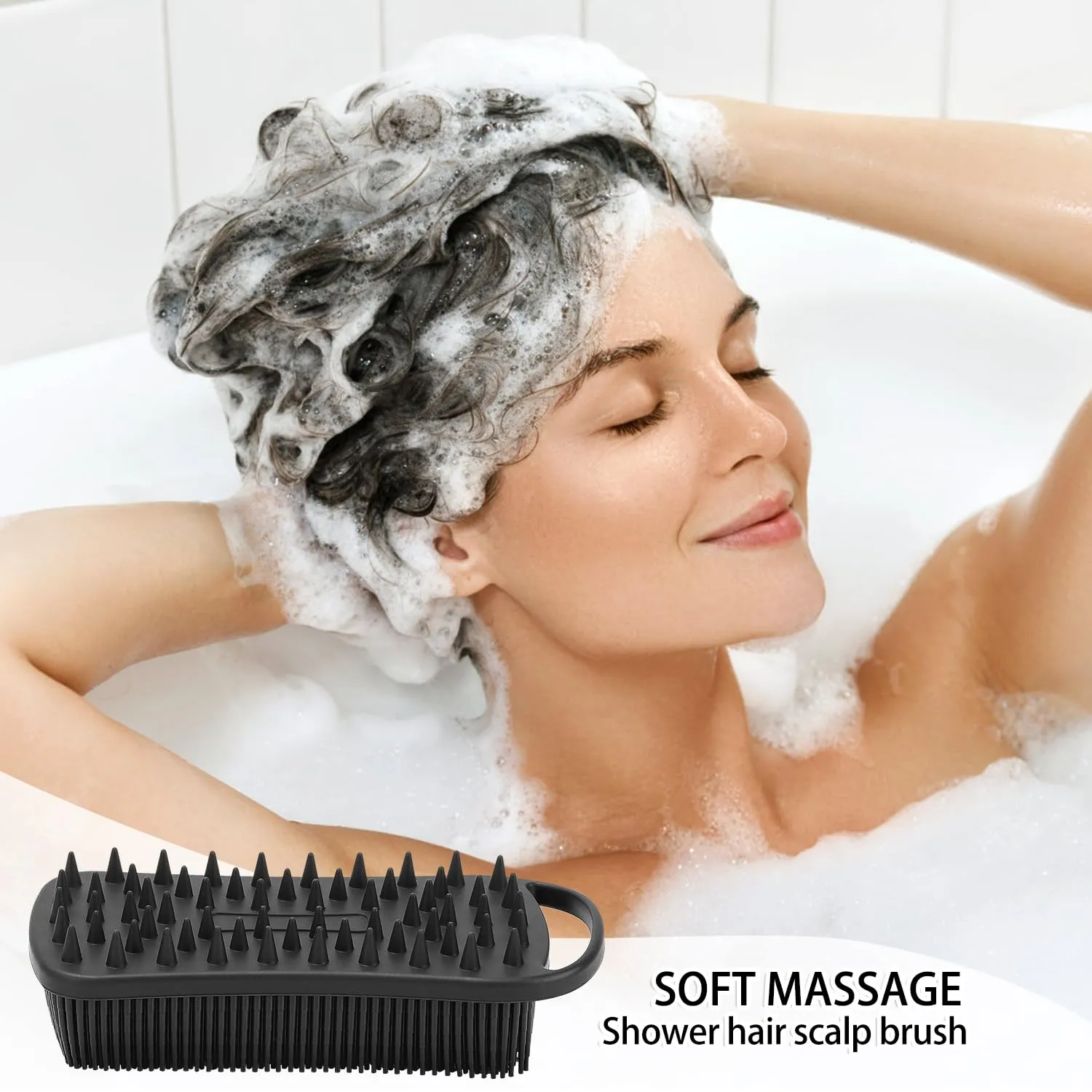 2 Pack Silicone Exfoliating Body Scrubber, 2 in 1 Body Brush & Hair Scalp Brush for Shower and Bath, Soft Silicone Loofah, Easy to Clean with Optimal Lathering (Black, Blue)