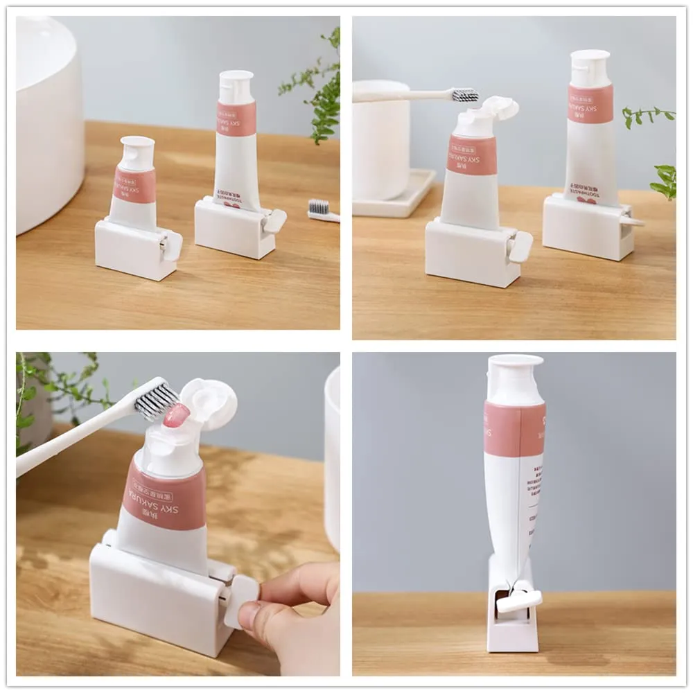 2 Pieces Toothpaste Squeezer,Rolling Tube Toothpaste Squeezer Toothpaste Seat Holder Stand Rotate Toothpaste Dispenser for Bathroom