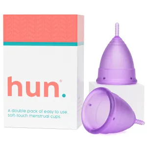2 Regular Hun Menstrual Cups with Canvas Bag, Reusable and Comfortable Medical Grade Silicone, Wear for 12 Hours, Sustainable Period Cup M (Pack of 2)