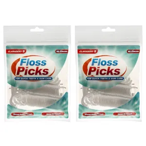 2 x Claradent 80 Floss Picks Waxed Nylon Thread Shred Resistant Dental Flosser