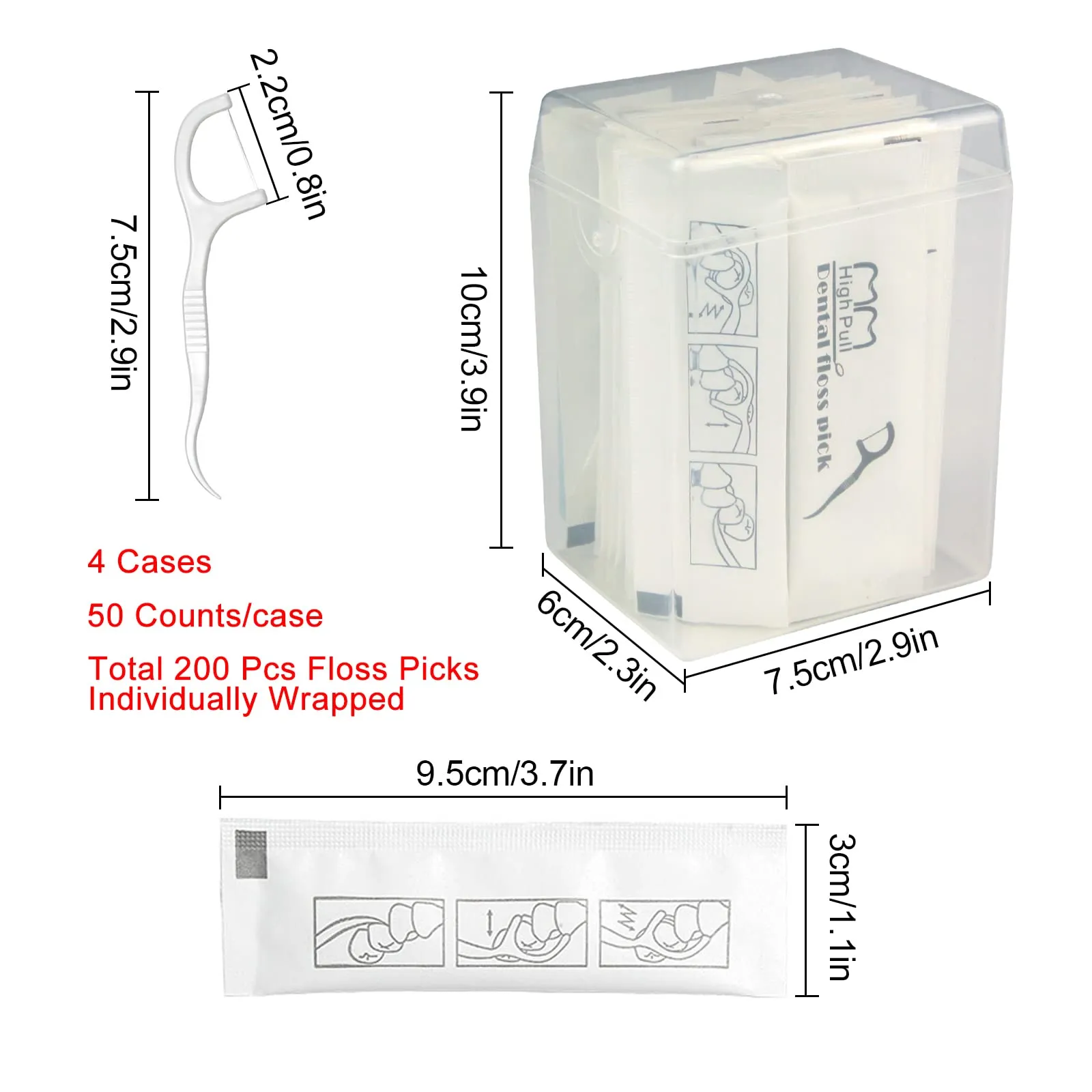 200 Count Dental Floss Picks Individually Wrapped, Eyxformula Oral Care Flossers for Adults & Kids, Travel Dental Picks for Teeth Cleaning, Tight Spaces Cleaning, Plaque Remover(4 Pack) 200 Count
