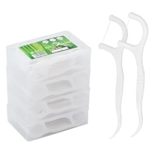 200 Pcs Dental Floss Sticks 2 in 1 Dental Floss Picks Tooth Picks Sticks Plastic, High Toughness Tooth Floss Picks Teeth Cleaning with 4 Portable Storage Cases for Travel White 50 Count (Pack of 4)