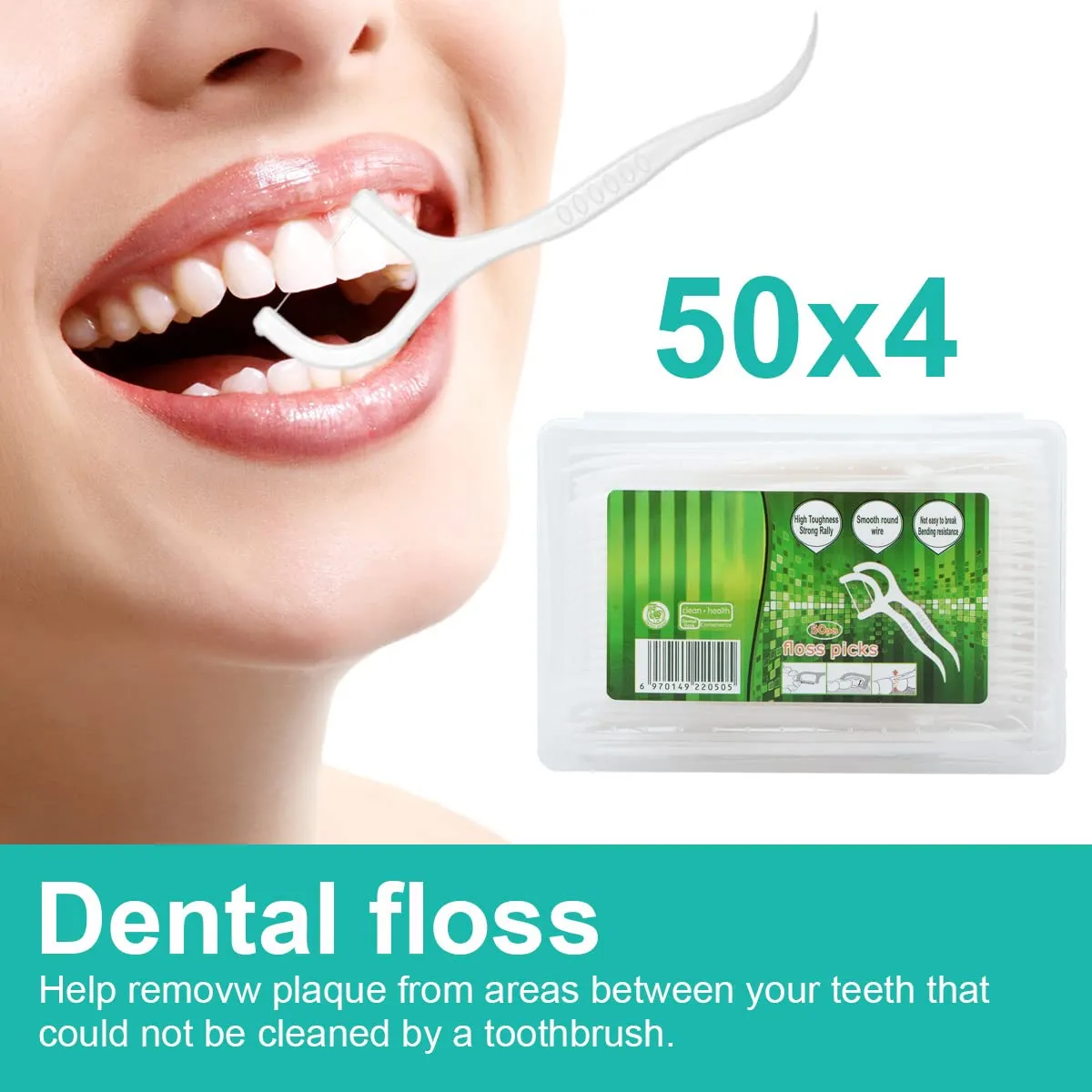 200 Pcs Dental Floss Sticks 2 in 1 Dental Floss Picks Tooth Picks Sticks Plastic, High Toughness Tooth Floss Picks Teeth Cleaning with 4 Portable Storage Cases for Travel White 50 Count (Pack of 4)