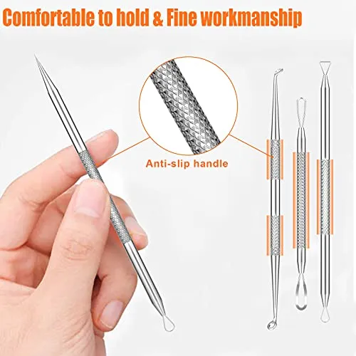 2022 Latest 15 PCS Pimple Popper Tool Kit, Blackhead Remover Comedone Acne Extractor Tools, Professional Sharp Stainless Skin Blemish Removal Pimple Tools with Metal Case