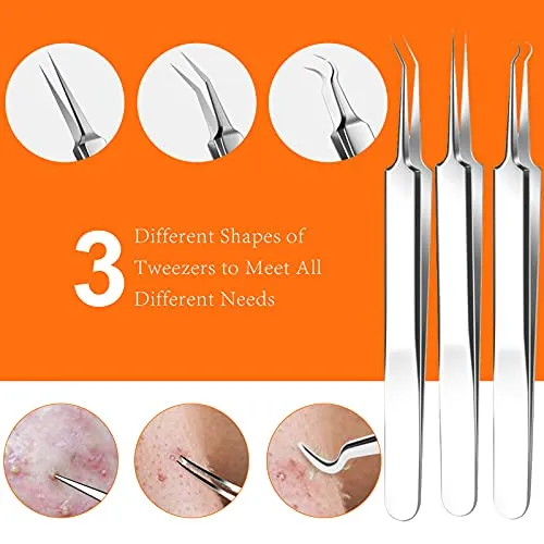 2022 Latest 15 PCS Pimple Popper Tool Kit, Blackhead Remover Comedone Acne Extractor Tools, Professional Sharp Stainless Skin Blemish Removal Pimple Tools with Metal Case