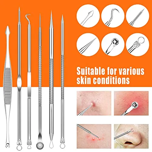 2022 Latest 15 PCS Pimple Popper Tool Kit, Blackhead Remover Comedone Acne Extractor Tools, Professional Sharp Stainless Skin Blemish Removal Pimple Tools with Metal Case