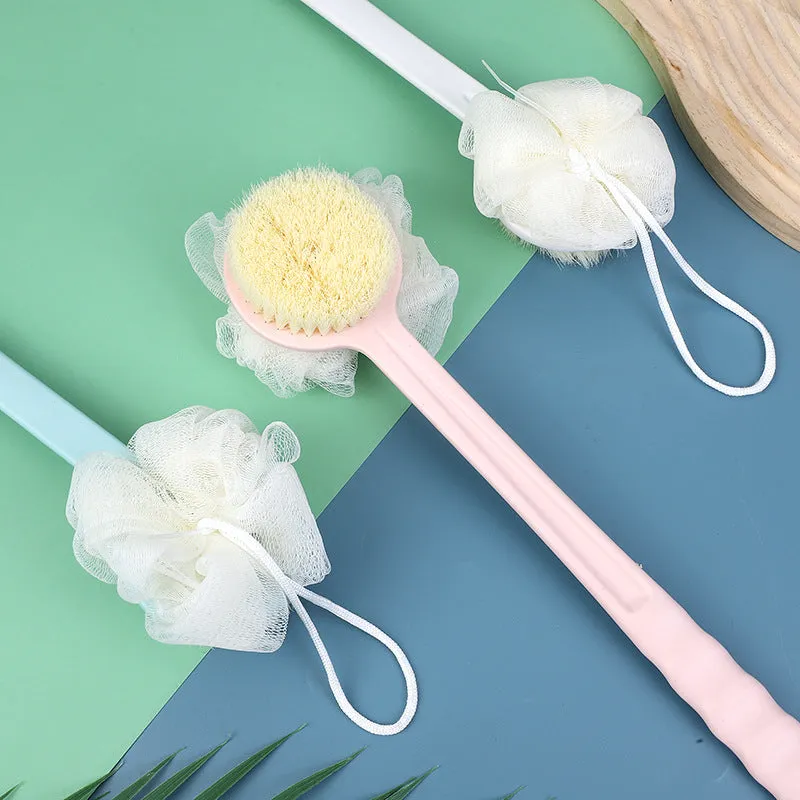 3 Pack 2-in-1 Dual-Sided Long-Handled Bath Brush with Loofah Sponge, HG0032