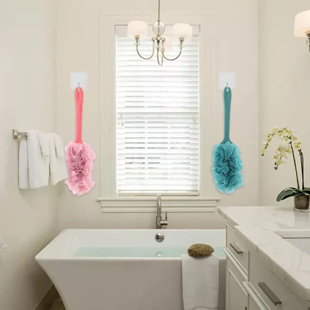 3 Pack Long Handle Bath Brush,Body Brush Back Scrubber,Shower Body Exfoliating Brush,Loofah On a Stick Sponge Brush for Back Cleaning, Exfoliating and Removing Dead Skin
