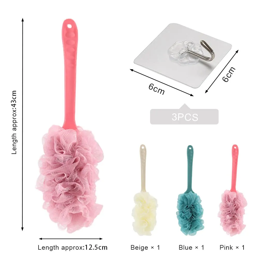 3 Pack Long Handle Bath Brush,Body Brush Back Scrubber,Shower Body Exfoliating Brush,Loofah On a Stick Sponge Brush for Back Cleaning, Exfoliating and Removing Dead Skin