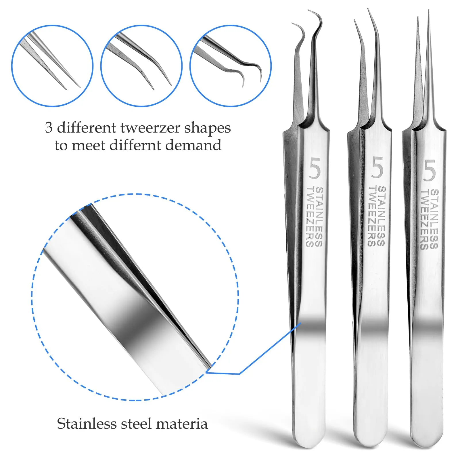 3 pieces of tweezers for removing blackheads and 1 piece of tweezers for ingrown hairs, precision blackhead pimple extractor for pimples, whitehead tweezers, eyelash tweezers with curved tip