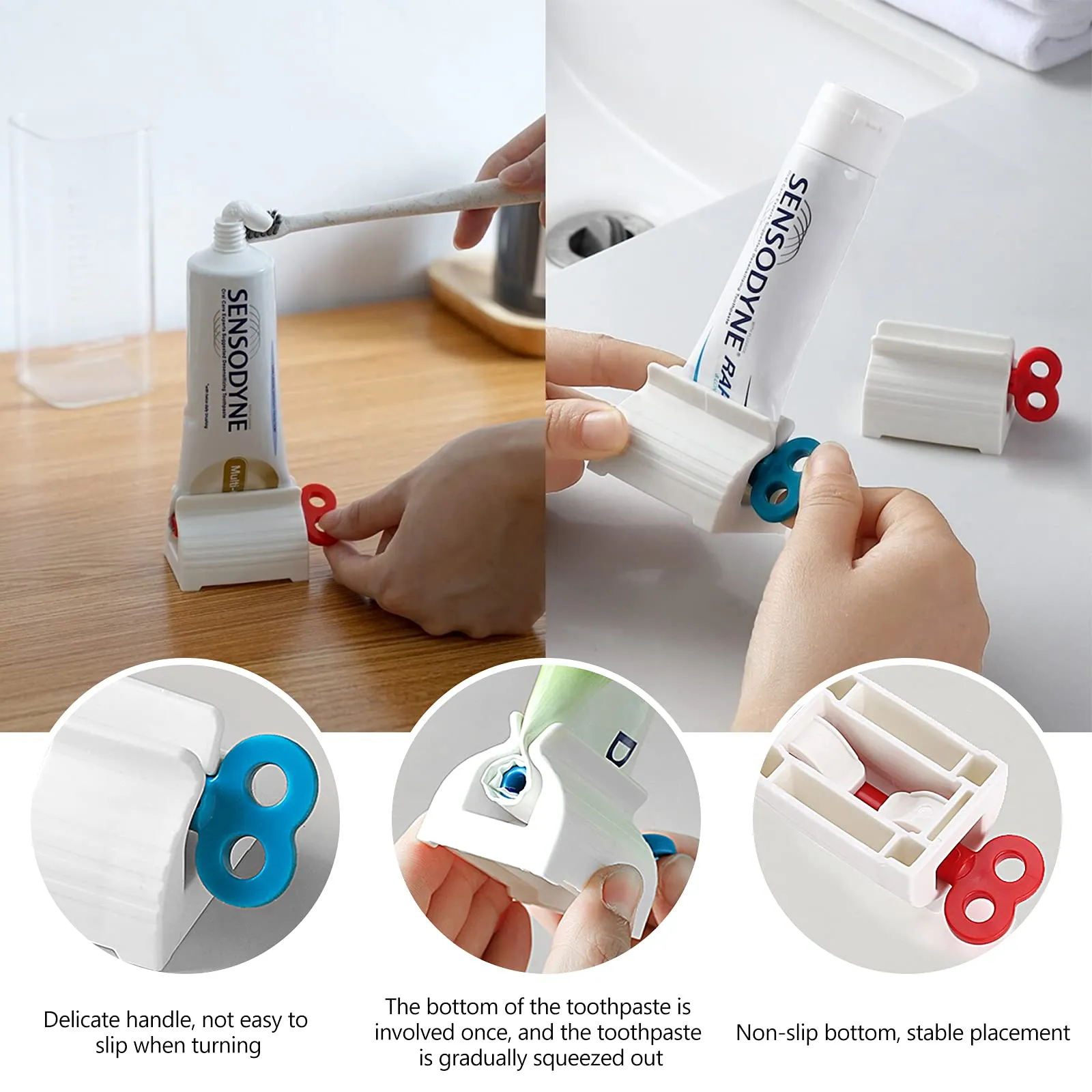 3 Pieces Toothpaste Tube Squeezer, Plastic 40 x 54 x 36mm Turn Easily Toothpaste Roller Squeezer Toothpaste Seat Holder for Bathroom…