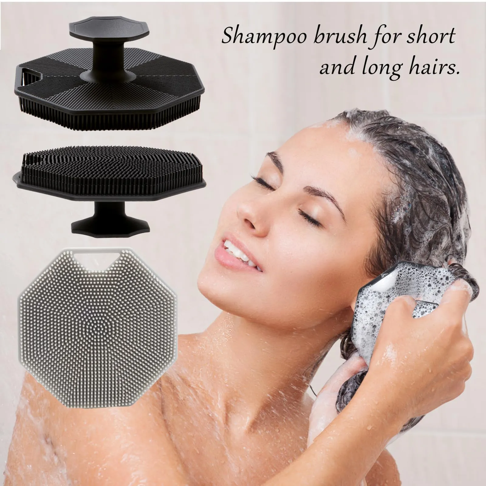 3Pack Silicone Body Scrubber, Qewro Body Buffer Exfoliating Brush with Silicone Loofah, Bath & Body Brushes for Men Women Kids Pets use in Shower, Scalp Exfoliator Hair Shampoo Skin Cleaning Brush