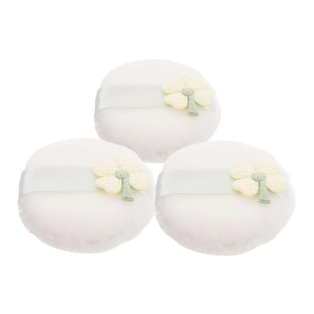 3Pcs Fluffy Makeup Puff Reusable Loose Powder Applicator for Ups Elegant Embroidery Portable and Washable Powder Pads for Face Makeup