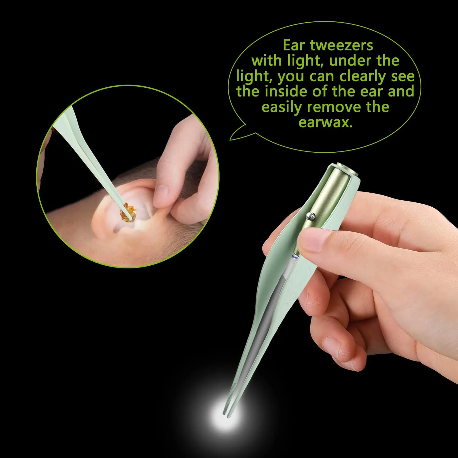 4 Pack Ear Wax Removal Tool Kit with Light, Ear Pick Ear Cleaning Tools Set for Kids and Adults, Ear Picks Digger & Tweezers & Spiral Spring Ear Spoon with Storage Box (Green) Green