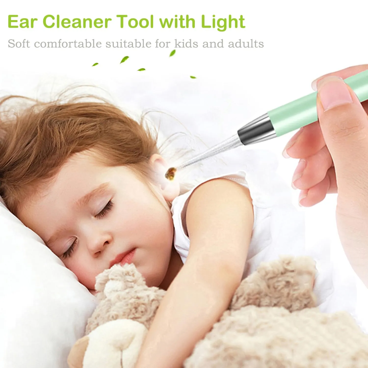 4 Pack Ear Wax Removal Tool Kit with Light, Ear Pick Ear Cleaning Tools Set for Kids and Adults, Ear Picks Digger & Tweezers & Spiral Spring Ear Spoon with Storage Box (Green) Green