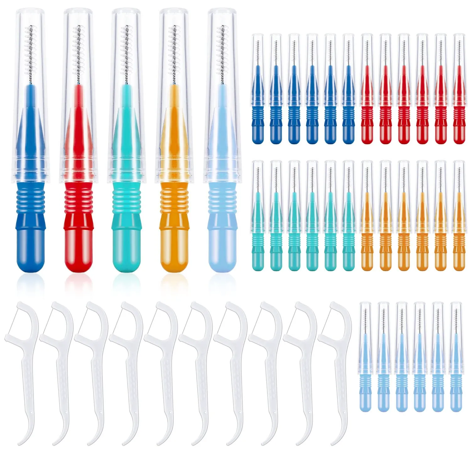 40 Pcs Interdental Brushes, Dental Floss Brush Toothpick Brushes Teeth Brushes Floss Sticks Flossing Brushes Hygiene Brushes with 10 Pcs Dental Floss Sticks for Cleaning Tooth