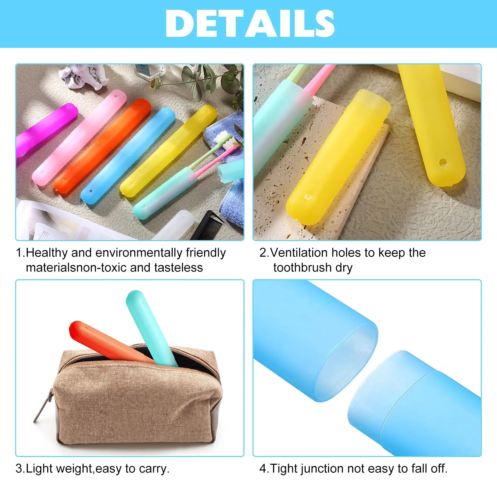 40 Pieces Travel Toothbrush Holder Case Portable Plastic Pencil Case Holder Toothbrush Carrier Cover Case Bulk Toothbrush Storage Containers for Traveling School Camping Bathroom Business, 7 Colors