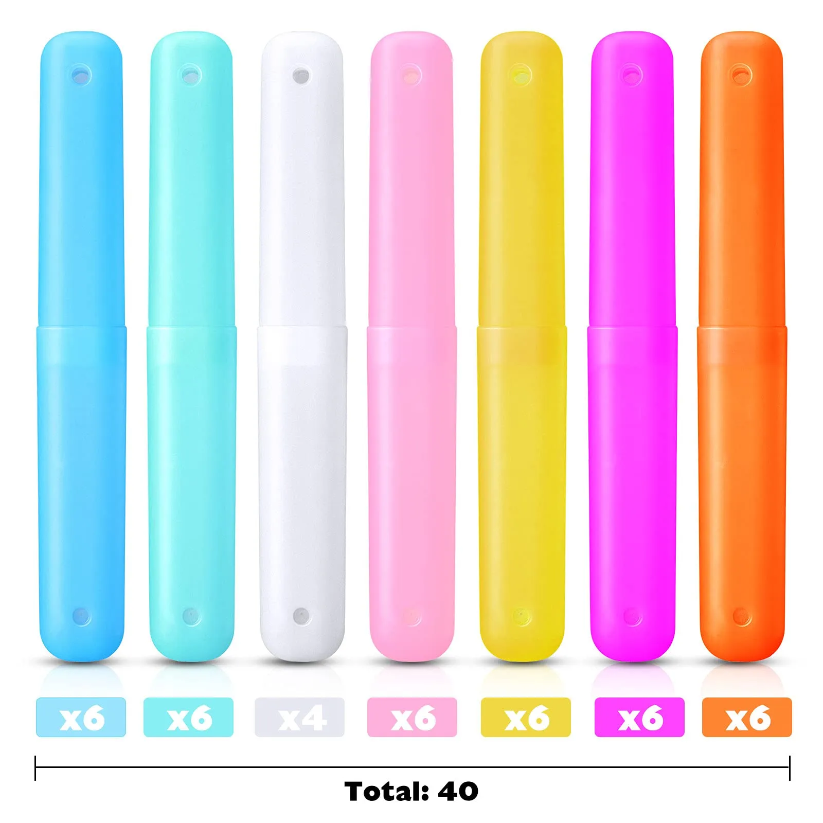 40 Pieces Travel Toothbrush Holder Case Portable Plastic Pencil Case Holder Toothbrush Carrier Cover Case Bulk Toothbrush Storage Containers for Traveling School Camping Bathroom Business, 7 Colors