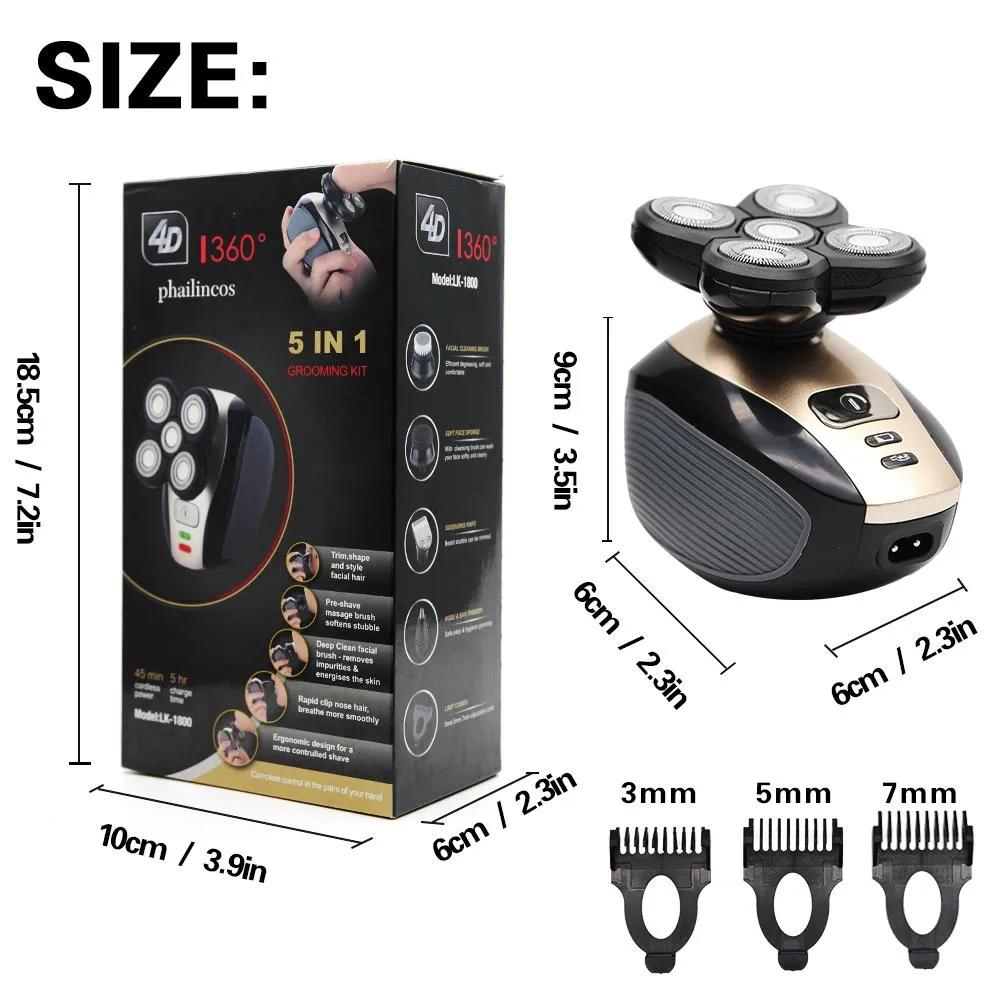 5 In 1 Men Rechargeable Electric Shaver Razor 5 Floating Head Beard SP