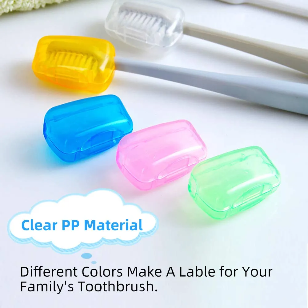 5 Pieces Toothbrush Cover, Travel Portable Toothbrush Head Covers Case Holder Clip Blue/Pink/Yellow/Green/Clear Toothbrush Cover Set, Anti-Dust PP Toothbrush Protector Cap for Camping Family School