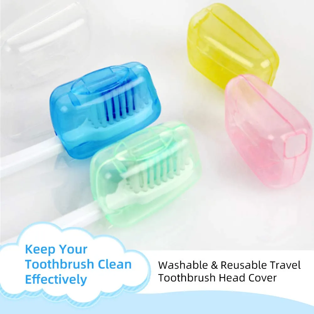 5 Pieces Toothbrush Cover, Travel Portable Toothbrush Head Covers Case Holder Clip Blue/Pink/Yellow/Green/Clear Toothbrush Cover Set, Anti-Dust PP Toothbrush Protector Cap for Camping Family School