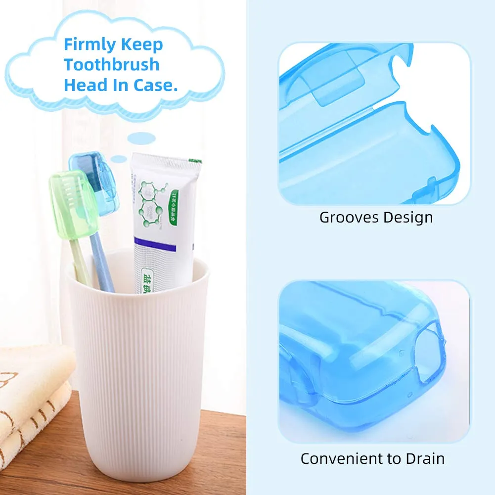 5 Pieces Toothbrush Cover, Travel Portable Toothbrush Head Covers Case Holder Clip Blue/Pink/Yellow/Green/Clear Toothbrush Cover Set, Anti-Dust PP Toothbrush Protector Cap for Camping Family School