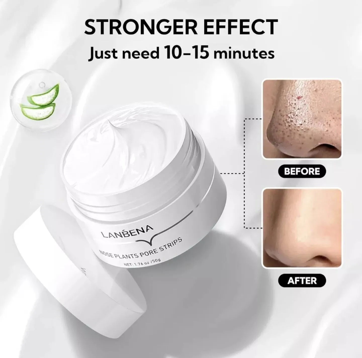 50g Blackhead Remover Cream Facial Nose Mask Plant Pore 100 Strips Acne Peel Off