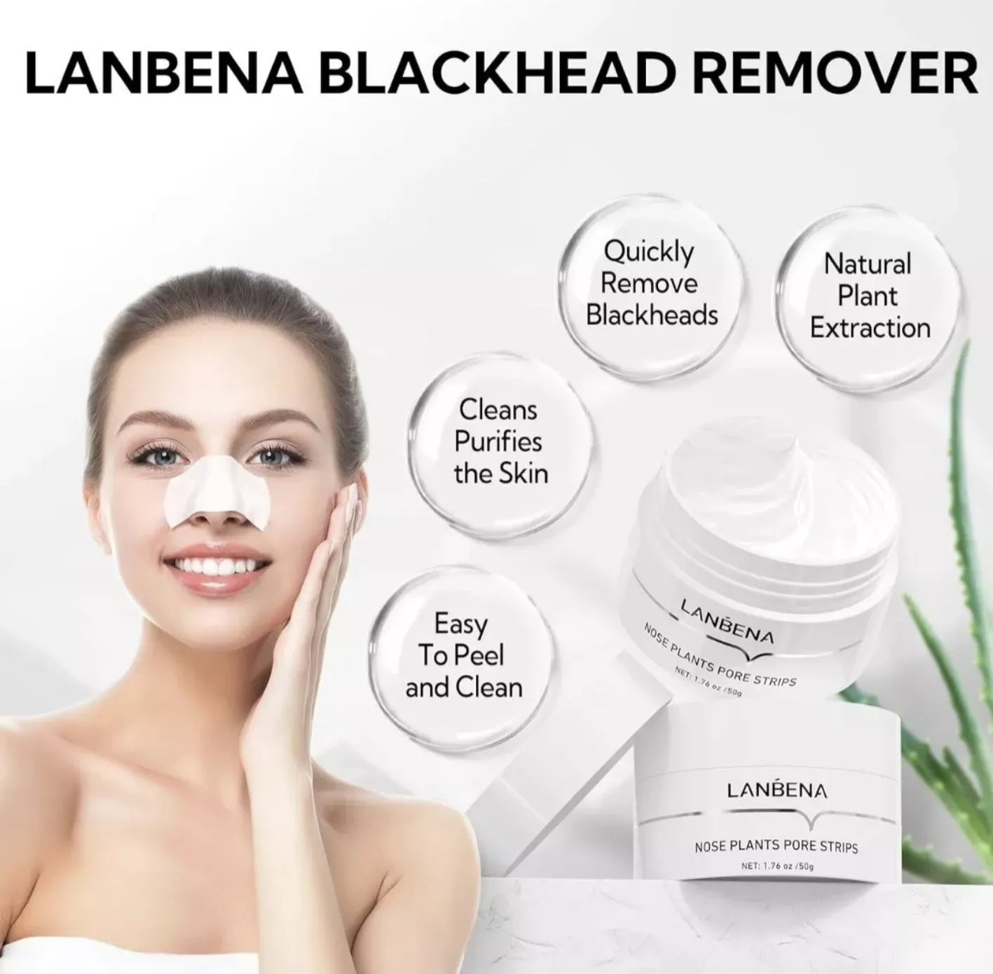 50g Blackhead Remover Cream Facial Nose Mask Plant Pore 100 Strips Acne Peel Off