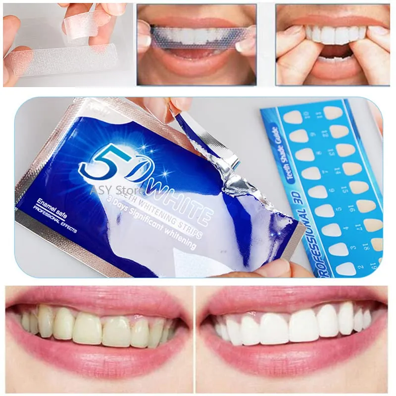 5D Teeth Whitening Strips 28 Strong Strips with Peroxide Free Gel, Remove Dental Stains Plaque & Scale, Whiten Yellow Teeth Two Weeks Whitening Treatment