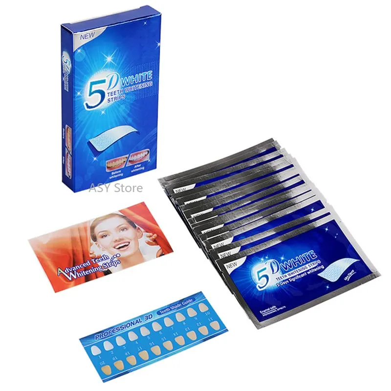 5D Teeth Whitening Strips 28 Strong Strips with Peroxide Free Gel, Remove Dental Stains Plaque & Scale, Whiten Yellow Teeth Two Weeks Whitening Treatment
