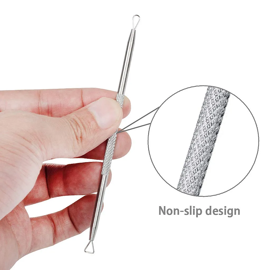 5PCS Blackhead Remover Tool Set Acne Extractor Comedone Pimples Spot and Zit Removal Tool With Case (Silver) Silver