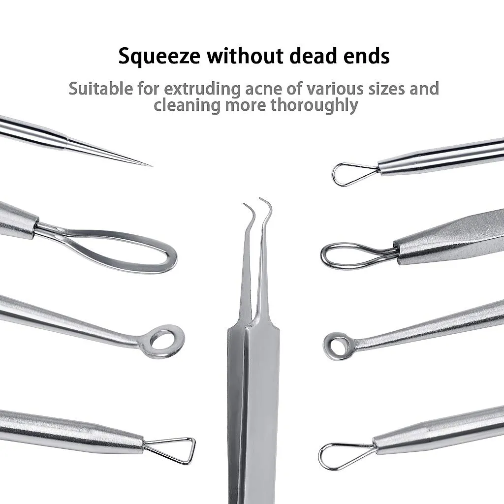 5PCS Blackhead Remover Tool Set Acne Extractor Comedone Pimples Spot and Zit Removal Tool With Case (Silver) Silver