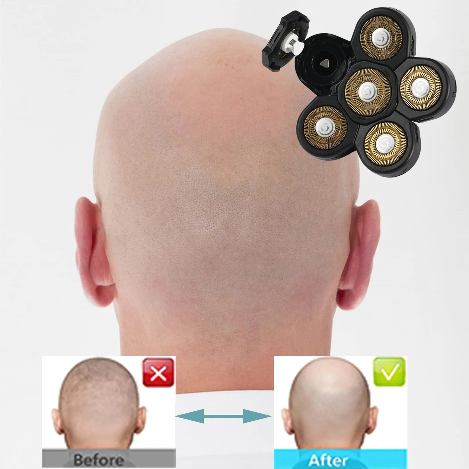 6 Blades Electric Shaver Replacement Heads Upgrade Razor Shaver Replaceable Floating Blades Wet and Dry for Bald and Face (Gold)