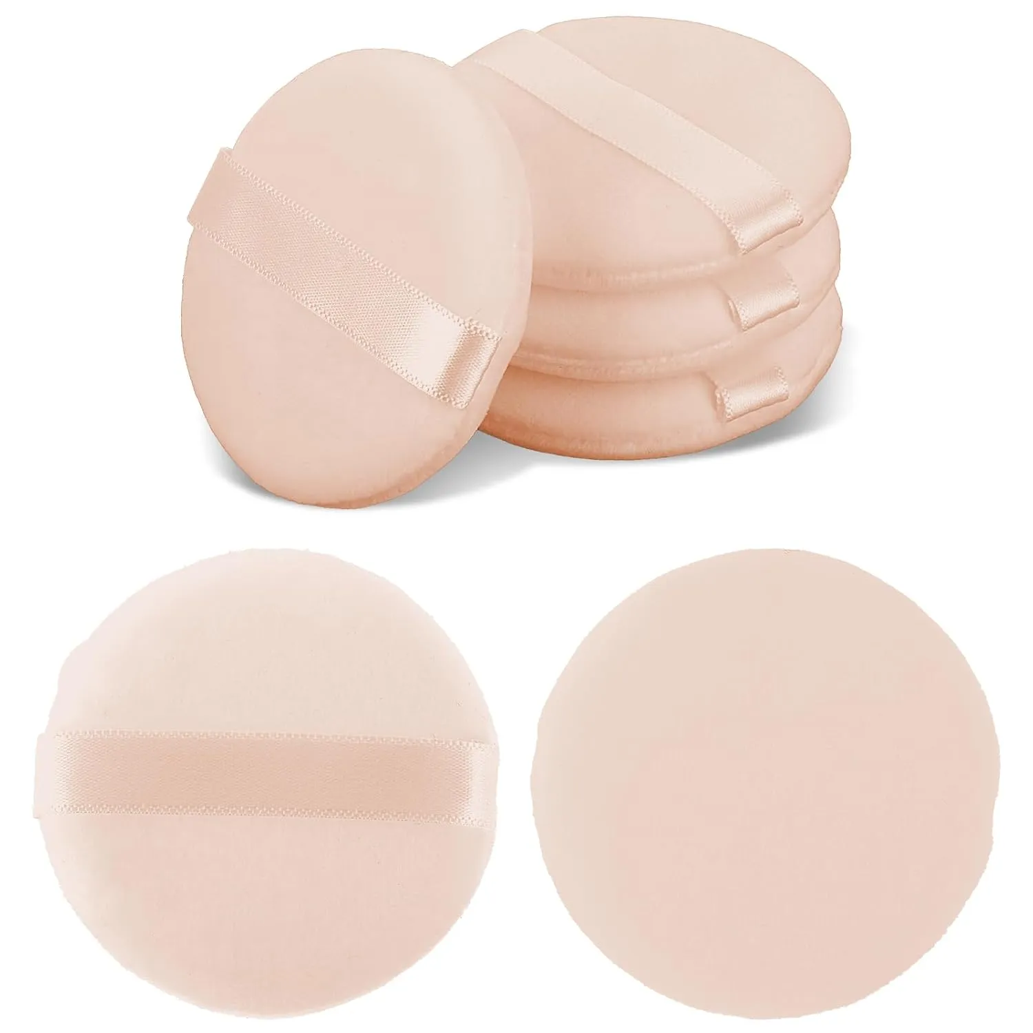 6 Compact Puffs: Round, Velvet Beauty Blenders for Face, Eyes - Loose Powder & Liquid Makeup Foundation - ('Makeup Setting Powder Puff' / 'Eyeshadow Powder Puff')