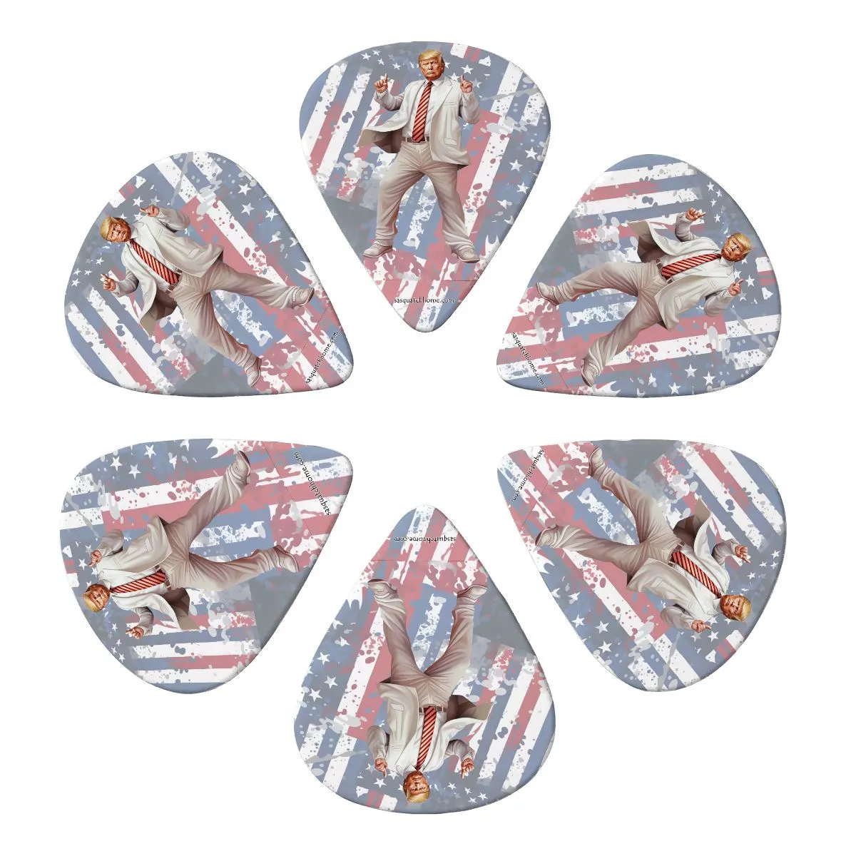 6 Guitar Picks with Keychain Snap Case- Dancing Donald Trump – 3 Thicknesses