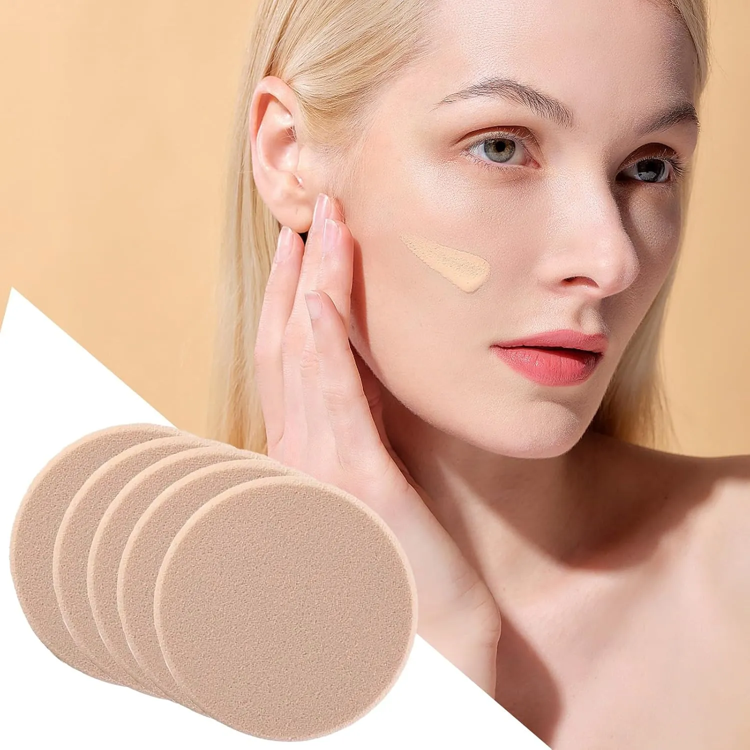 6 Makeup Puff for Loose Powder Powder Body Powder Velvet Makeup Foundation Sponge Makeup Pads Rounds Foam (Beige, one Size)
