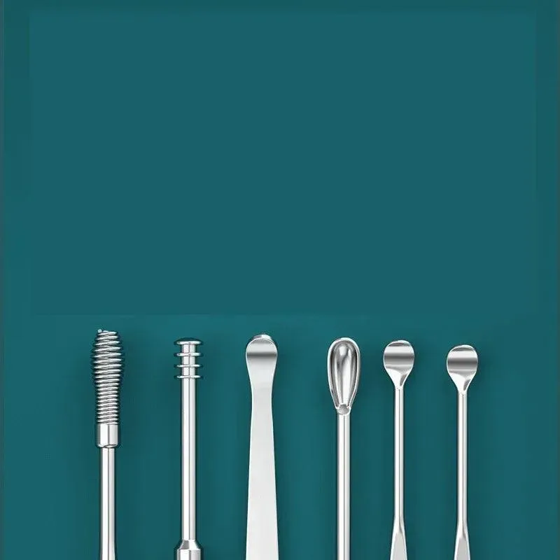 6-Piece Ear Cleaning Set, Stainless Steel, Scoop and Spiral Ear Picks, Safe and Effective, Multiple Colors, Includes Storage Case