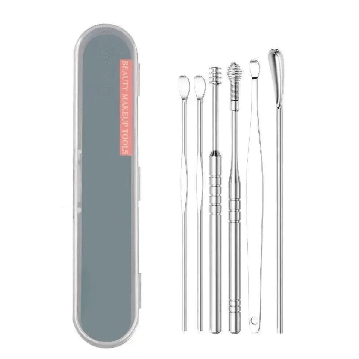 6-Piece Ear Cleaning Set, Stainless Steel, Scoop and Spiral Ear Picks, Safe and Effective, Multiple Colors, Includes Storage Case