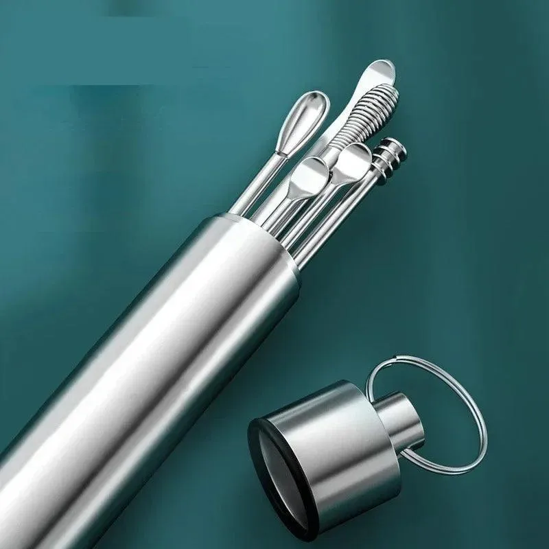 6-Piece Ear Cleaning Set, Stainless Steel, Scoop and Spiral Ear Picks, Safe and Effective, Multiple Colors, Includes Storage Case