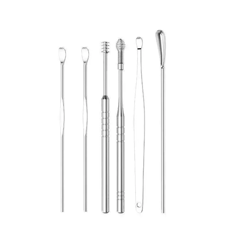 6-Piece Ear Cleaning Set, Stainless Steel, Scoop and Spiral Ear Picks, Safe and Effective, Multiple Colors, Includes Storage Case
